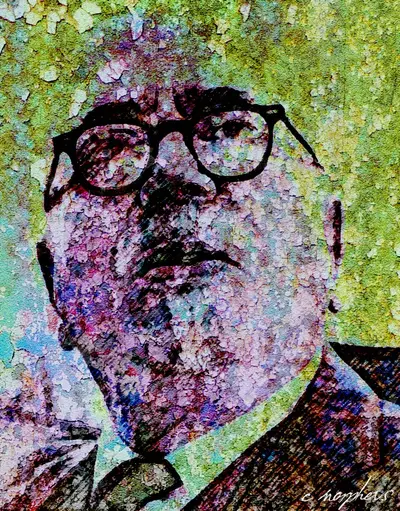 Natural Decay Green — Wiener portrait with green mosaic texture effect