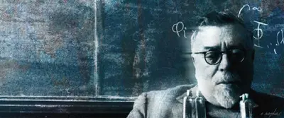 Dark Mood — textured blue painting of Wiener with robot and equations